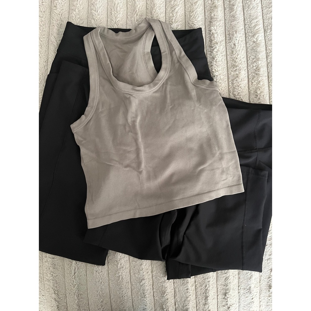 Bundle of 3, Activewear Set Grey Tank Black Leggings x2 Large
